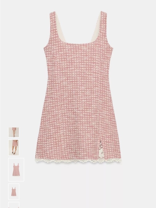 Zara Dresses & Skirts - Zara Pink Tweed Mini Dress with Lace Trim